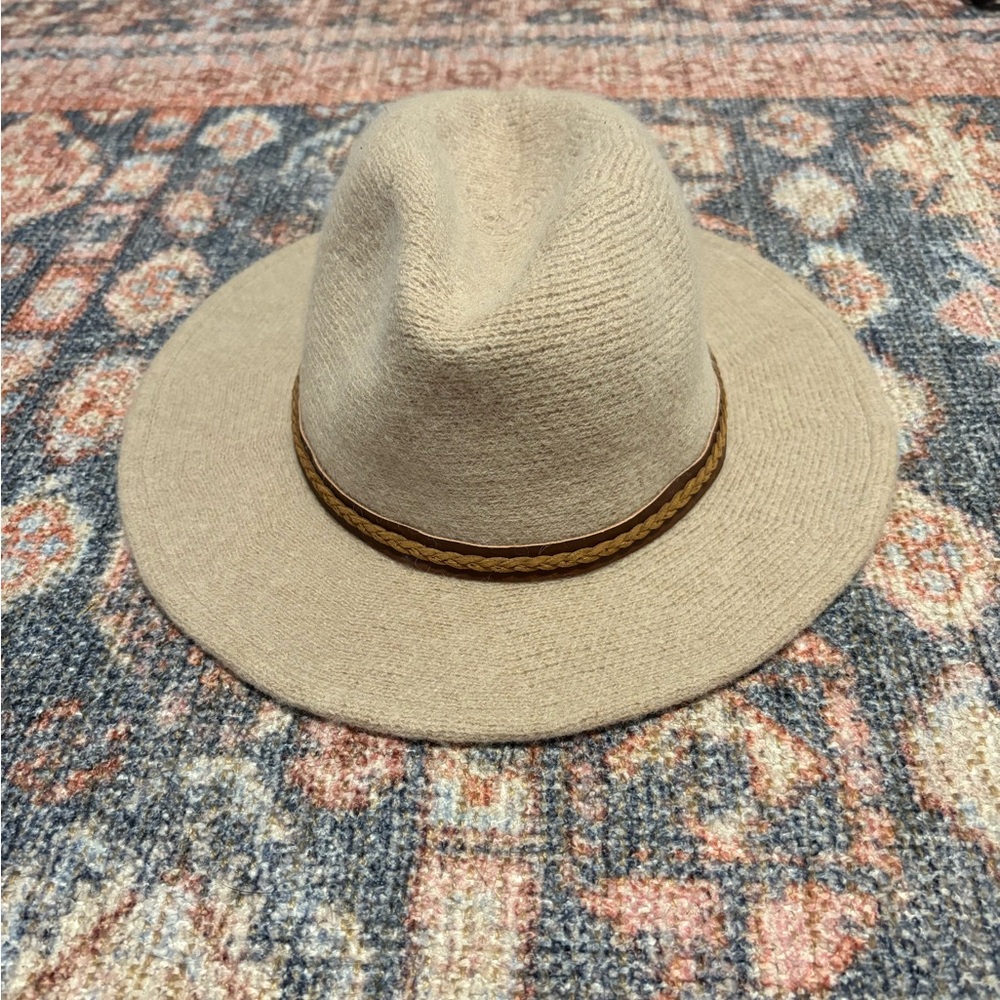 Beige Wide Brim Fedora Hat